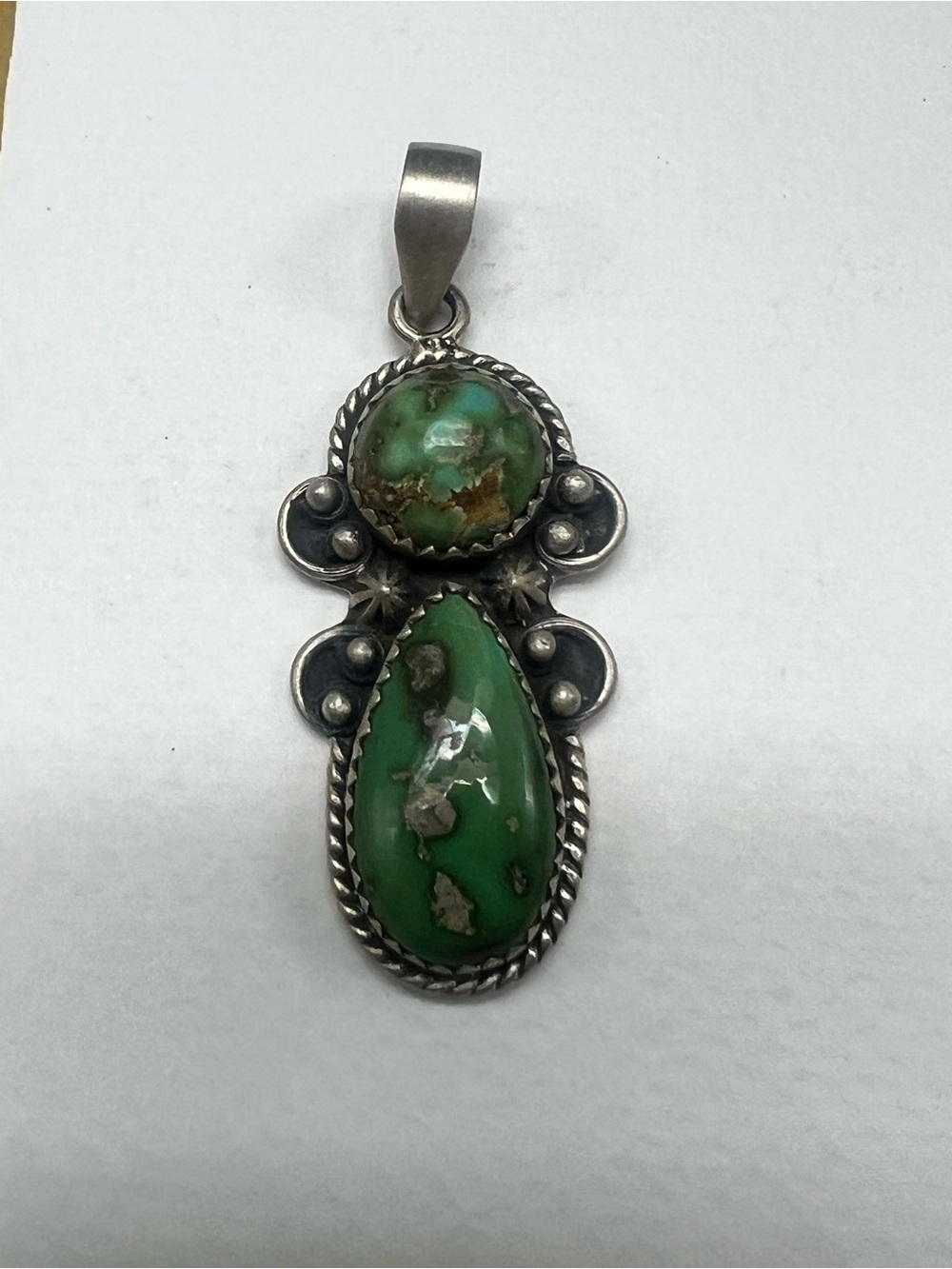 Sterling Silver Green Turquoise Teardrop Pendant